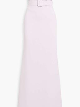 Strapless belted crepe gown