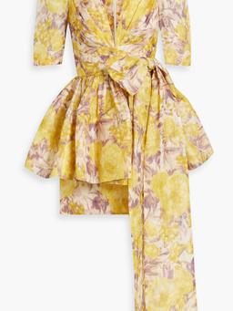 Bow-detailed floral-print linen and silk-blend mini dress