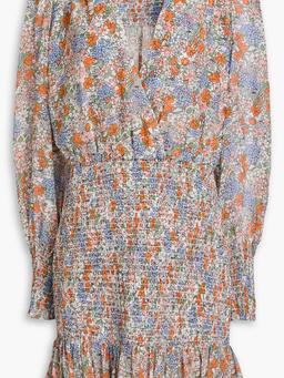 Saera shirred floral-print silk-chiffon mini dress