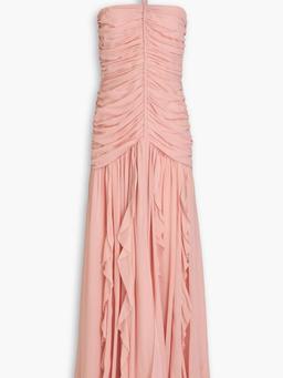Lucine ruched silk-crepon halterneck maxi dress
