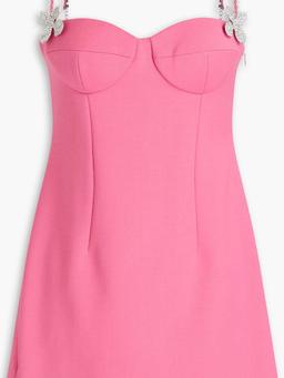 Crystal-embellished wool-blend crepe mini dress