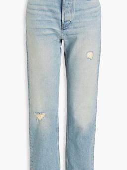 Distressed high-rise straight-leg jeans