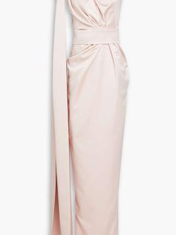 One-shoulder draped satin gown