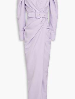 Belted pleated crepe gown