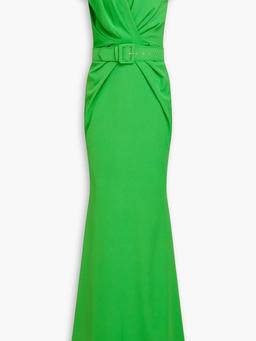 Belted draped crepe gown