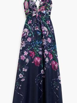 Embroidered tulle and charmeuse gown