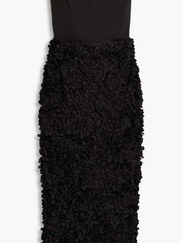 Strapless floral-appliquéd crepe midi dress