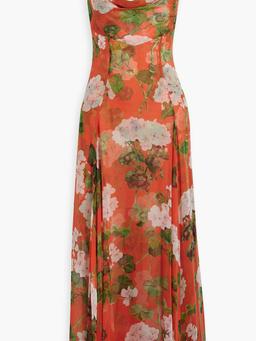 Draped floral-print silk-chiffon maxi dress