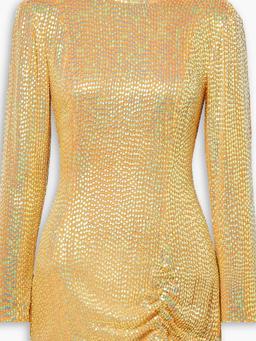 Ruched embellished silk-chiffon mini dress