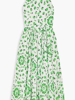 Norika belted floral-print Swiss-dot textured cotton-blend midi shirt dress