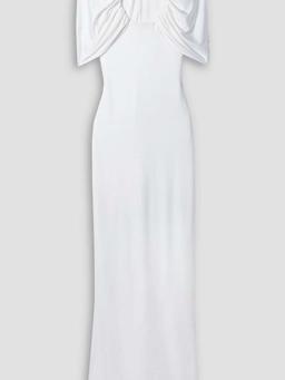 Cape-effect cutout ruched stretch-jersey gown