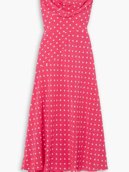 Asymmetric polka-dot silk crepe de chine midi dress