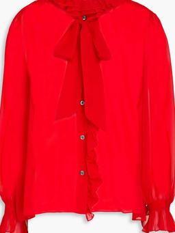 Ruffled pussy-bow silk-chiffon blouse