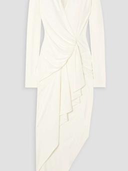Wrap-effect asymmetric stretch-jersey dress