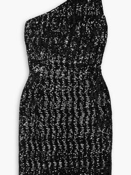 One-shoulder sequined tulle mini dress
