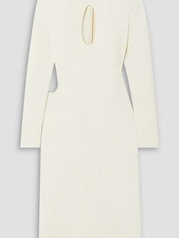 Cutout ribbed stretch-knit midi turtleneck dress