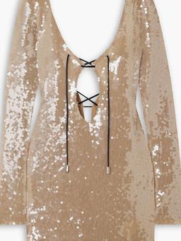 Solarium open-back sequined stretch-tulle mini dress