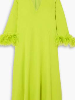 Houston feather-trimmed crepe midi dress