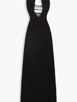 Lace-up cutout crepe maxi dress