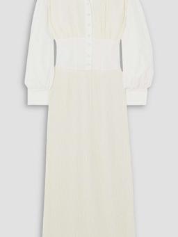 Giulia pleated crepe de chine and cotton-poplin maxi shirt dress