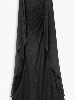 Cape-effect metallic knitted gown
