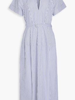 Striped cotton-poplin midi shirt dress