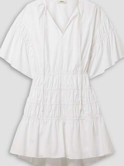 Cutout ruched cotton-blend poplin mini dress