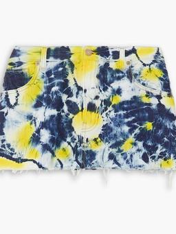 Moonrise frayed tie-dyed denim mini skirt