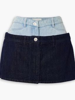 Paneled two-tone denim mini skirt