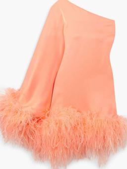 Piccolo Ubud one-shoulder feather-trimmed crepe mini dress