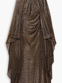 Cape-effect draped lamé gown