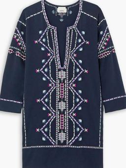 Chemsi sequin-embellished embroidered cotton mini dress