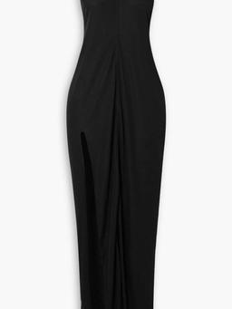 Open-back ruched satin-jersey halterneck maxi dress