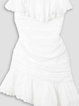 Oxani strapless asymmetric broderie anglaise ramie mini dress