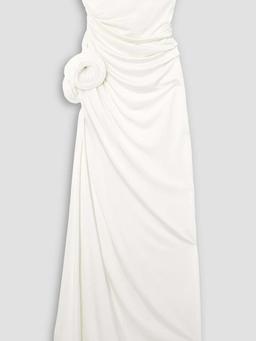 Strapless appliquéd ruched stretch-jersey gown