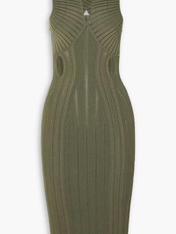 Cutout ribbed-knit midi dress
