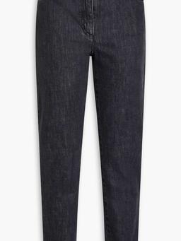Button-embellished high-rise slim-leg jeans