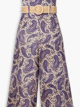 Devi strapless belted cropped paisley-print linen jumpsuit