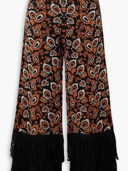 Fringed metallic jacquard-knit wide-leg pants
