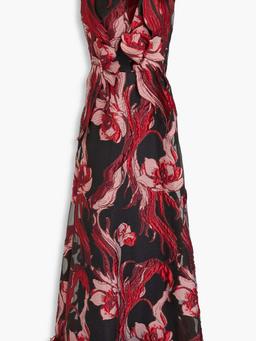Metallic floral-appliquéd jacquard maxi dress