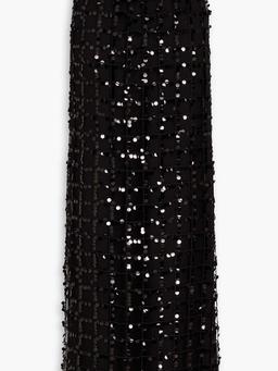 Sequined open-knit layered silk-voile maxi skirt