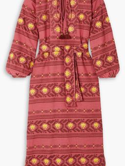 Sapa Inca belted embroidered woven maxi dress