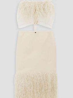 Cutout raffia-trimmed cotton-blend canvas midi dress