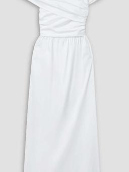 Corfu off-the-shoulder ruched cotton-blend poplin maxi dress