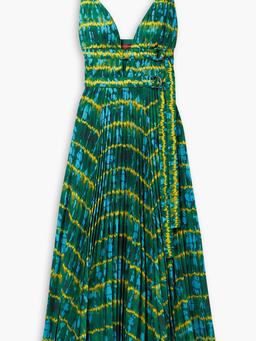 Winda pleated tie-dyed crepe de chine maxi dress