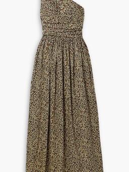 One-shoulder floral-print cotton-poplin maxi dress