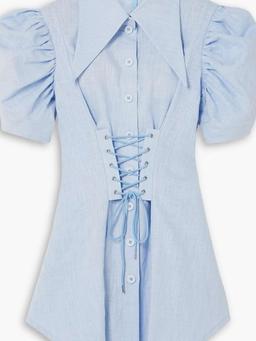 Lace-up linen mini shirt dress