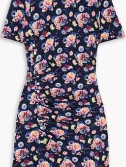 Asymmetric ruched floral-print stretch-jersey mini dress