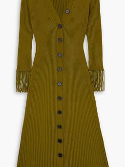 Fringed ribbed-knit midi dress