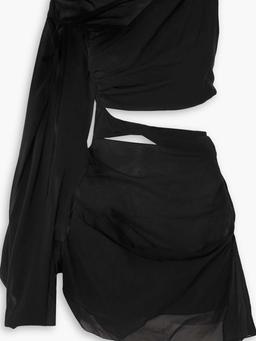 One-sleeve cutout silk-blend crepe de chine mini dress